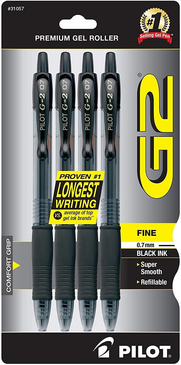 PILOT G2 Premium Gel Pens, Fine Point 0.7mm, Black Ink, 4-Pack | G2 pilot pens, 