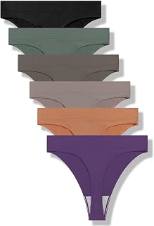 GRANKEE Women's High Waisted Breathable Seamless Thong Panties,No Show Workout Underwear,Comfortable Cotton Crotch,6 Pack