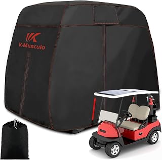 K-Musculo Golf Cart Cover 2-4 Passenger, Fits EZGO, Club Car, Yamaha, Heavy Duty Waterproof Windproof Sunproof Outdoor All-Weather Polyester
