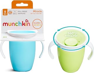 Munchkin Miracle 360 Sippy Cup | Trainer Toddler Cup | BPA Free Baby & Toddler Cups w.Handles | Non Spill Cup | Dishwasher Safe Baby Cup | Leakproof Cup | 6+ Months| 7oz/207ml | 2 Pack | Blue/Green
