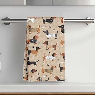 Cute Dachshund Printed Kitchen Towel 14x24 inch, Sweater, Paws Absorbent Microfiber Decorative Cloth Tea Towel, Waffle Hand Towel for Kitchen Home Bathroom, Dog Lovers Gift