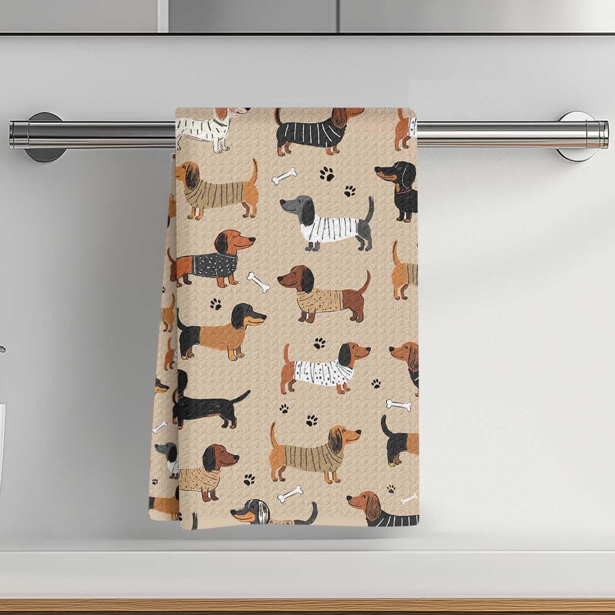 Cute Dachshund Printed Kitchen Towel 14x24 inch, Sweater, Paws Absorbent Microfi