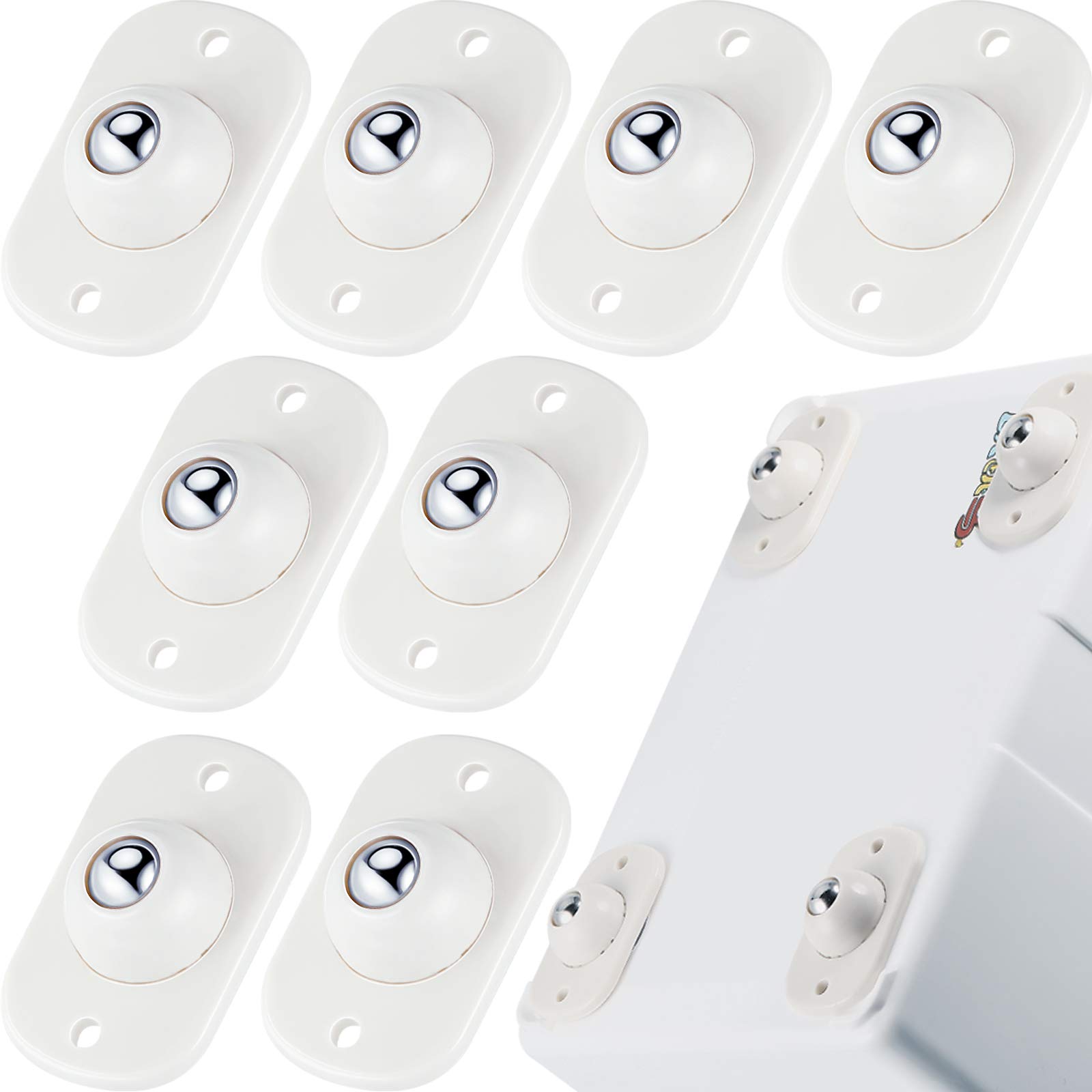 Honoson Self Adhesive Caster Wheels,White,1 Steel,8 Pcs | No Drilling Appliance 