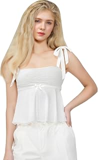 Women's Tie Shoulder Camisole Sleeveless Jacquard Mini Bow Slim Fit Summer Tank Tops