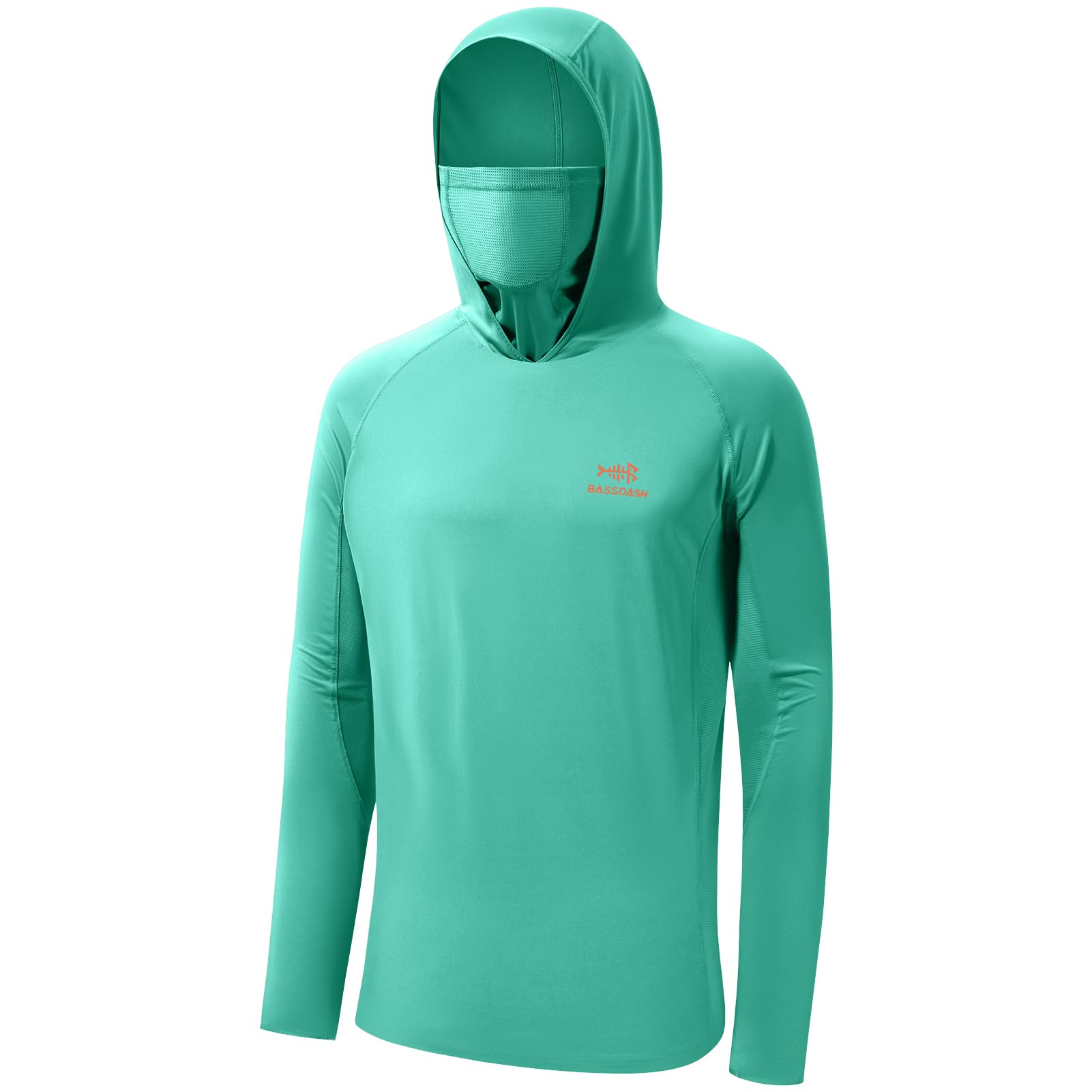 Bassdash - Men's Long Sleeve Top with UPF 50+ Protection and Built-in Face Mask,