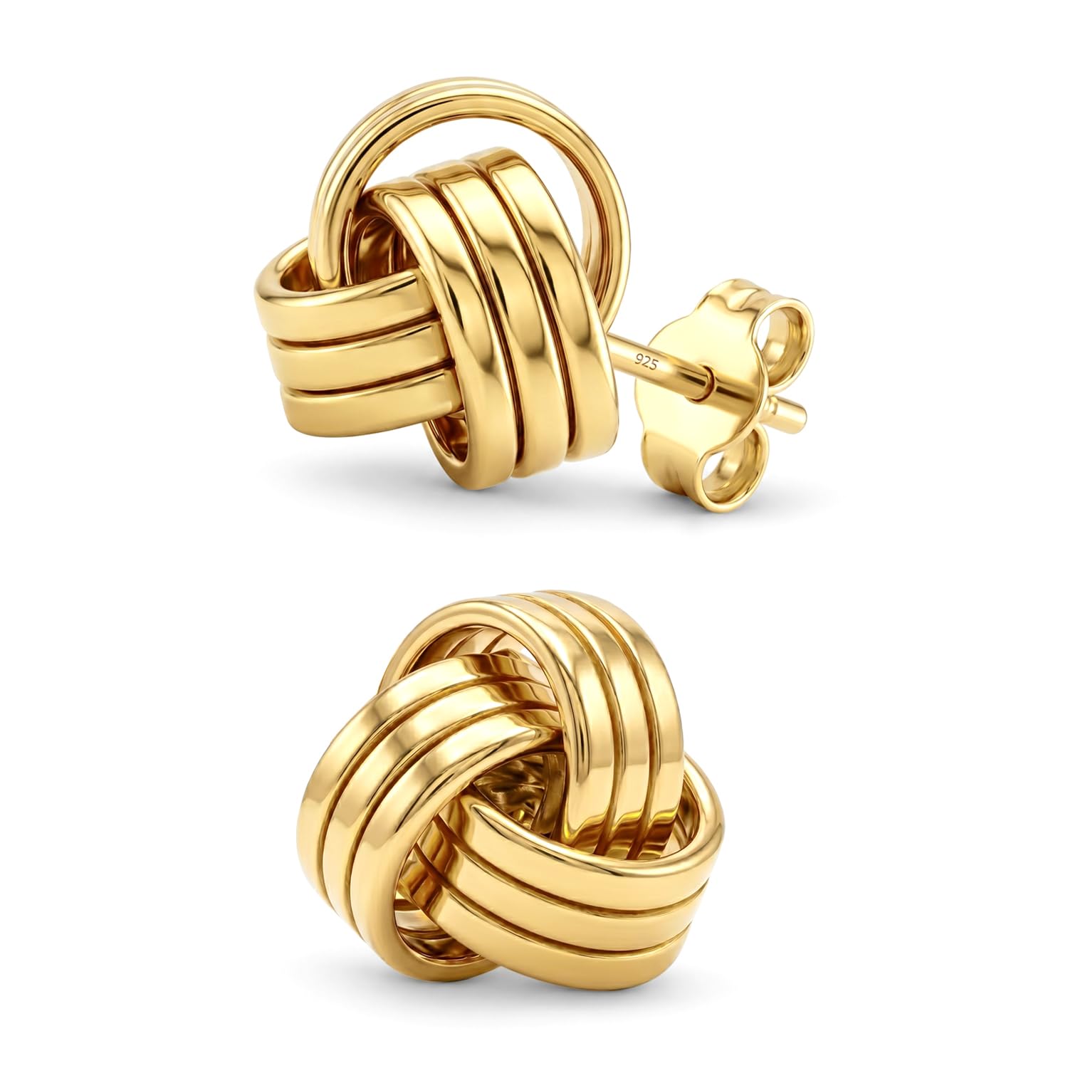 LeCalla Sterling Silver Love Knot Stud Earrings - Lightweight Italian Design Twi