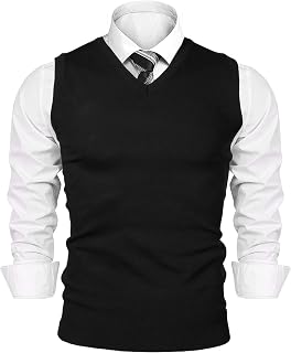 Sykooria Sweater Vest Men's Sleeveless Knitted Vest V-Neck Knitted Pullover Vest Winter Plain Sleeveless Knitted Jumper for Men S-XXL