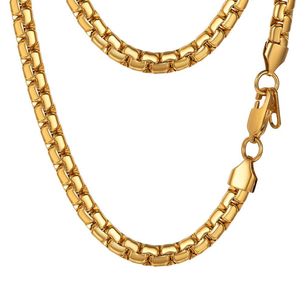 316L Stainless Steel Round Link Chain for Men, Black/18K Gold Plated, 4mm/6mm Ch