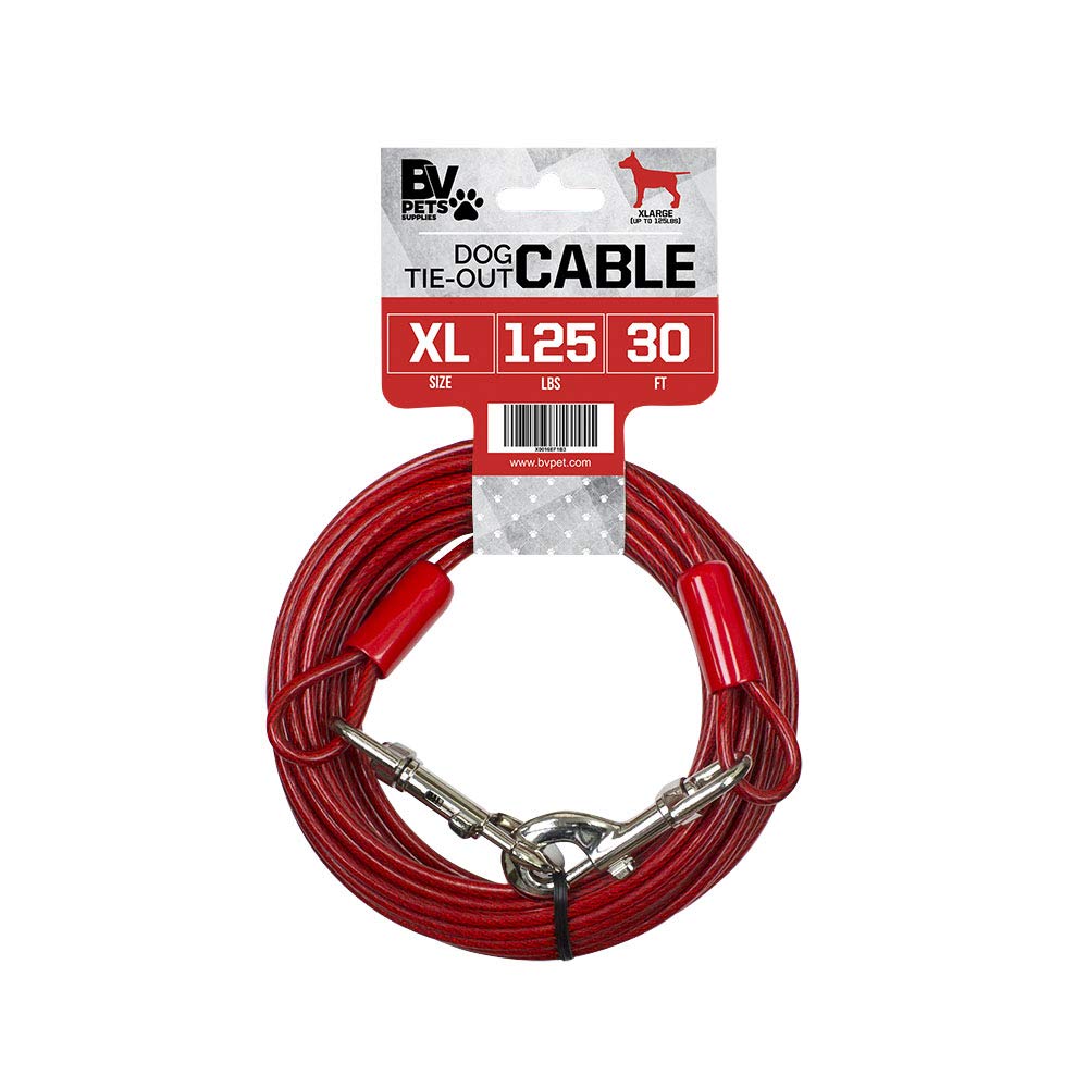 BV Dog Tie Out Cable 30 Feet - Heavy Duty Dog Lead Up to 125 Pounds - Reflective