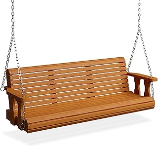 VINGLI 2026 Upgraded 5 FT Wooden Porch Swing, 880 LBS Heavy Duty, Brown | 2026 Upgraded Design; Heavy-Duty Wooden Swing; Supports 880 Lbs; Hanging Chains Included; Ideal For Garden, Patio & Yard