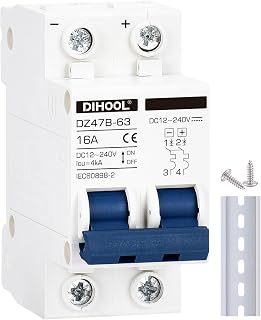 DC Circuit Breaker 2P 16Amp 12V 24V 36V 48V DC MCB Short Circuit Protection Disconnect Switch Isolator for Solar Panel Battery UPS Inverter Photovoltaic PV System