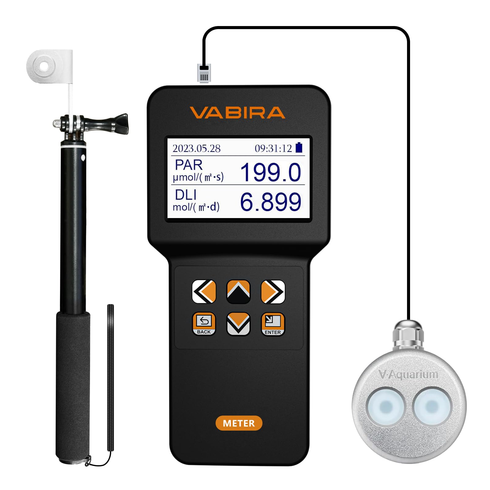 VBR-Aqua IP68 PAR Meter for Aquarium,Reef.R,G,B PAR Seperately.with a 3FT Telesc