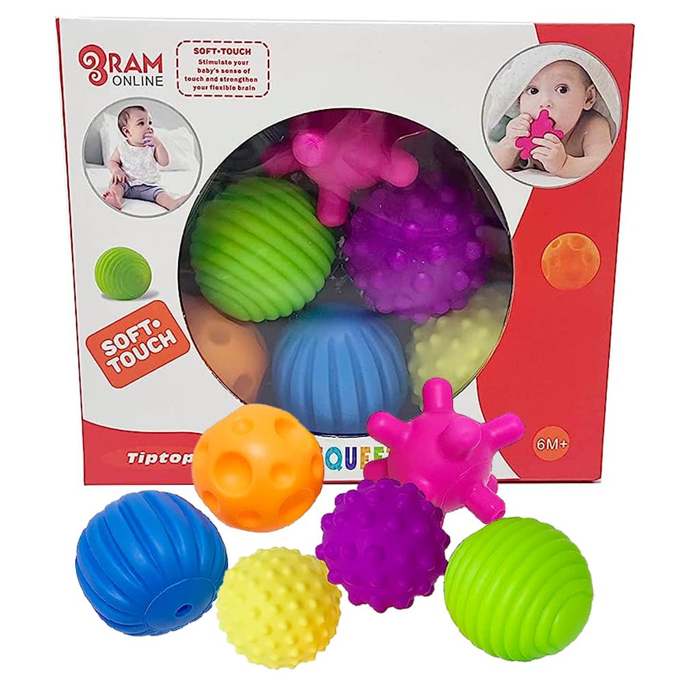 Ram© 6 X Multicoloured Textured Sensory Baby Balls Sensory Teething Exploration 