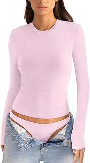 EasyGala Womens Cotton Long Sleeve Shirts Crew Neck Fitted Basic Going Out Outfits Undershirt Spring Fall Clothes 2026