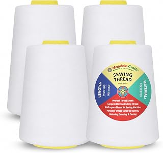 Mandala Crafts 40S/2 White Polyester 4 Pack of Serger Threads Cones | 24000 YDs Spools, for Sergers, Overlock, Quilting, Sewing Machine, Piecing, Hand Embroidery, Garment Sewing