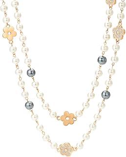 IDOKAWA Long Layered Pearl Necklaces for Women, Vintage Statement Jewelry