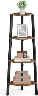 VASAGLE Corner Shelf Stand, 4-Tier Corner Bookshelf, Industrial Ladder Shelf, Plant Stand for Living Room, Office, Kitchen, Rustic Brown and Matte Black ULLS34X