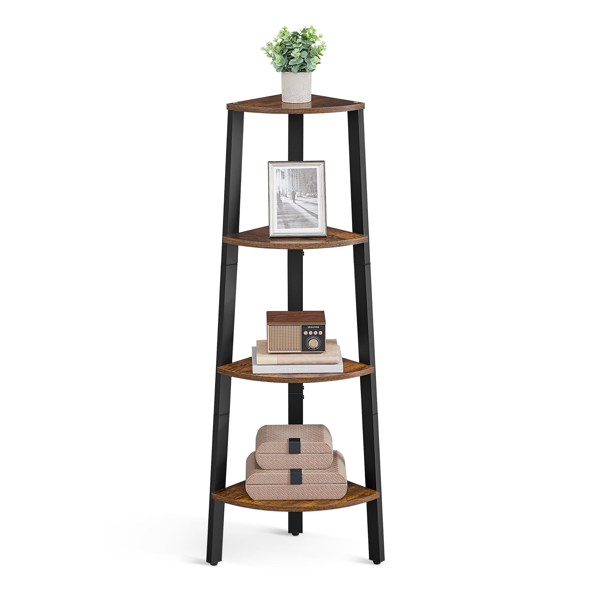 VASAGLE Corner Shelf Stand, 4-Tier Corner Bookshelf, Industrial Ladder Shelf, Pl