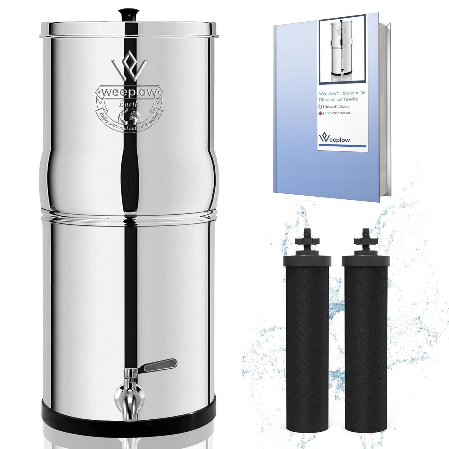 Weeplow Earth ECO Gravity Water Filter System 8.5L Steel Countertop Filter | 8.5