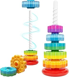 Starnearby Baby Spinning Stacking Toy, Rainbow Ring Stacker, 12 Months+ | 5PCS Bpa-Free Spinning Ring Set for Stacking, Sensory Play, Colour Learning, Hand-Eye Coordination, Montessori Toys for 1 2 3