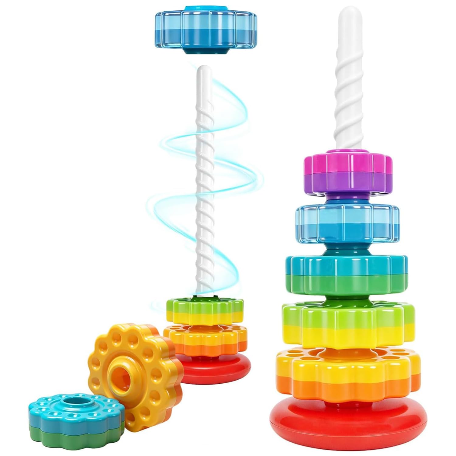 Starnearby Baby Spinning Stacking Toy, Rainbow Ring Stacker, 12 Months+ | 5PCS B