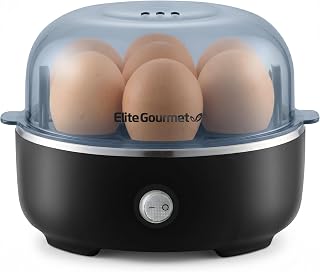Elite Gourmet 7-Egg Electric Egg Cooker, BPA-Free, Auto Shut-Off | Soft, Medium & Hard Boiled, Measuring Cup, EGC115B