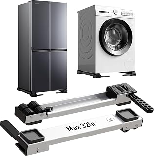 Appliance Rollers Heavy Duty,20''-32''in Extendable Appliance Sliders,Liftable Anti Slip Mobile Washing Machine Base,Easily Move Washer and Dryer Machines,Refrigerators,Furniture-White