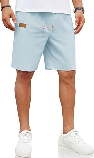 COOFANDY Men's Linen Beach Shorts Casual Drawstring Summer Vacation Shorts