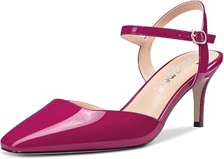 Castamere Women's Stiletto Mid Heel Square Toe Pumps Ankle Straps Slingback Wedding Office Dress 6.5 CM Heels