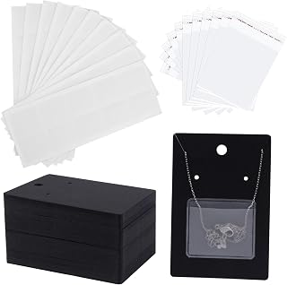 Temlum 100pcs Jewelry Display Cards with Adhesive Pouch &amp; Clear Bag, Black | Earring Necklace Card for Selling Jewelry, Packaging Supplies for Jewelry