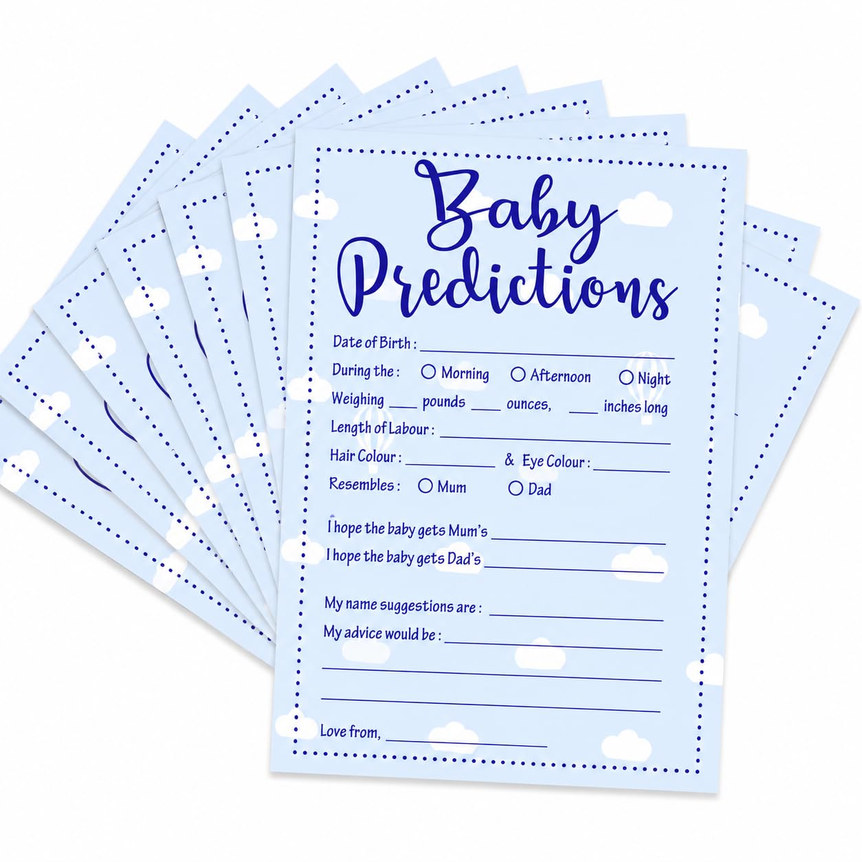 Baby Prediction Cards Blue – Pack of 10 Baby Shower Games & Keepsake Cards | Pac