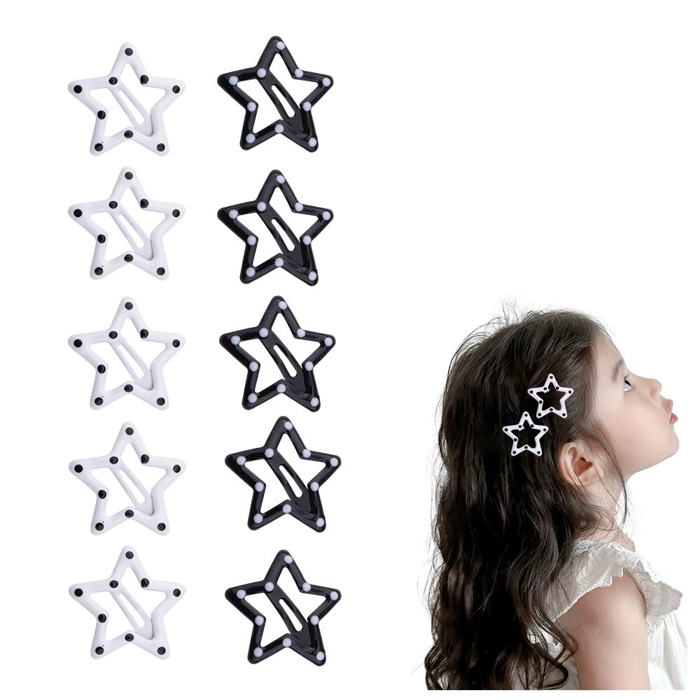 10 Pcs Black and White Polka Dot Star Hair Clips for Hairpins Cute and Small Non
