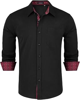 HISDERN Men's Larg Sleeve Business Shirt Regular Fit Button Down Dress Shirts with Pocket
