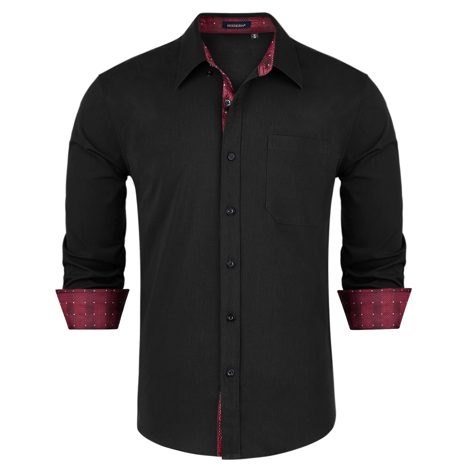 HISDERN Men's Larg Sleeve Business Shirt Regular Fit Button Down Dress Shirts wi
