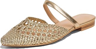 Mesh Mules for Women Comfy Raffia Woven Strap Closed Pointed Toe Mule Flats Casual Slip on Dress Slides Flats