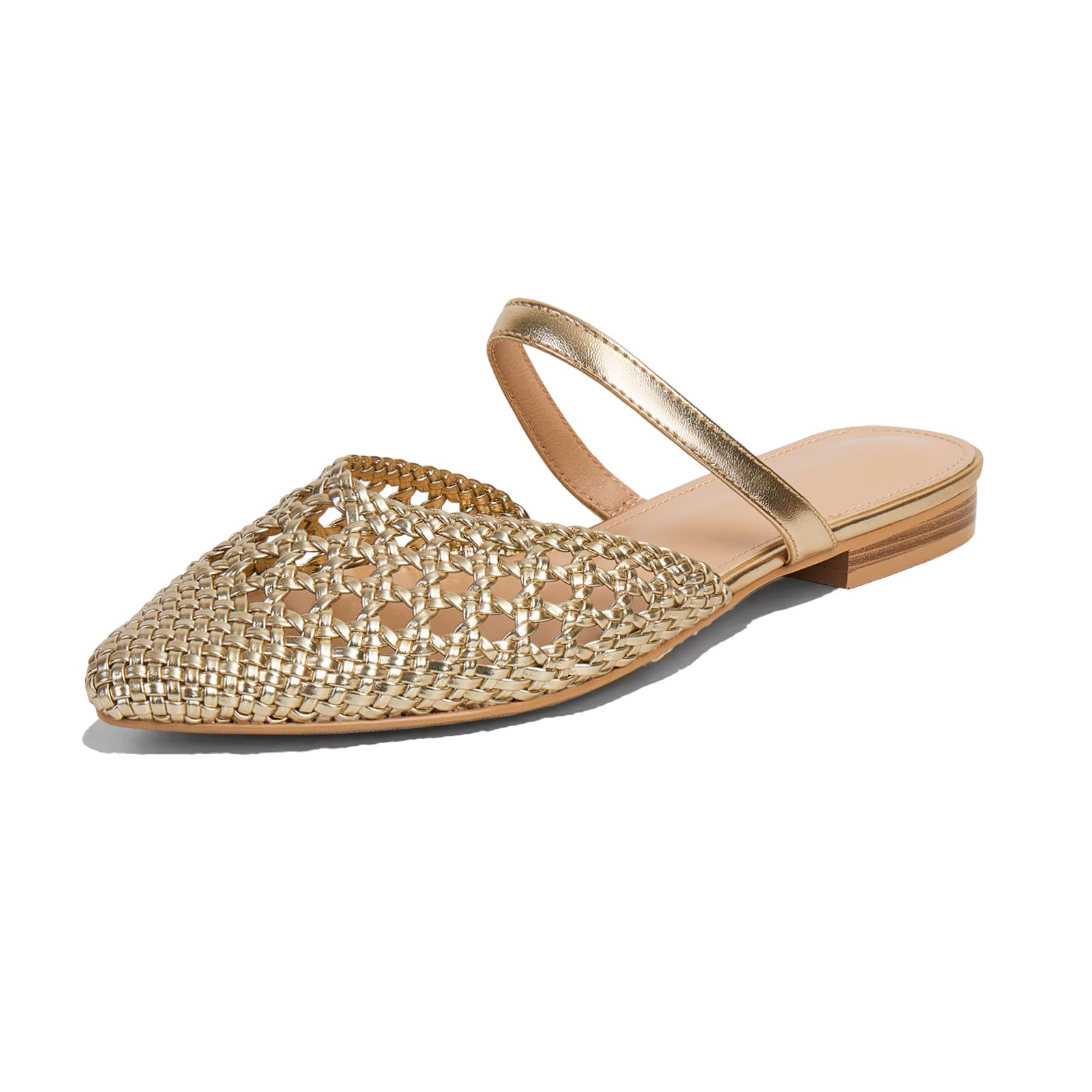 Mesh Mules for Women Comfy Raffia Woven Strap Closed Pointed Toe Mule Flats Casu