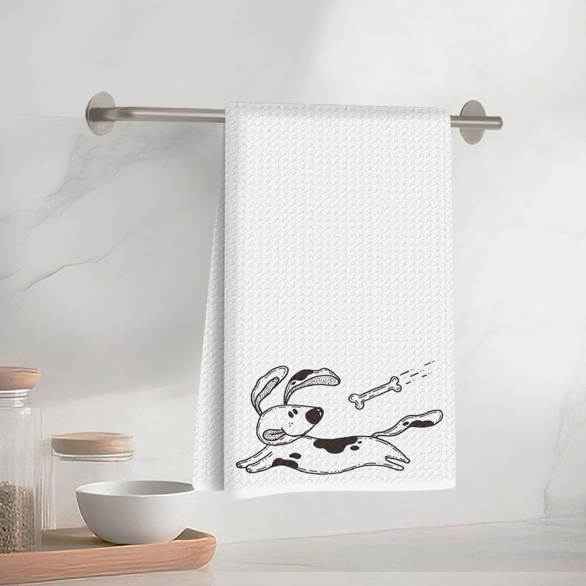 Vibrant Dog Bone Gripping Kitchen Towel 24x14 Inch, Absorbent Microfiber Decorat
