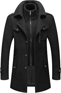 chouyatou Men's Gentle Layered Collar Single Breasted Quilted Lined Wool Blend Pea Coats