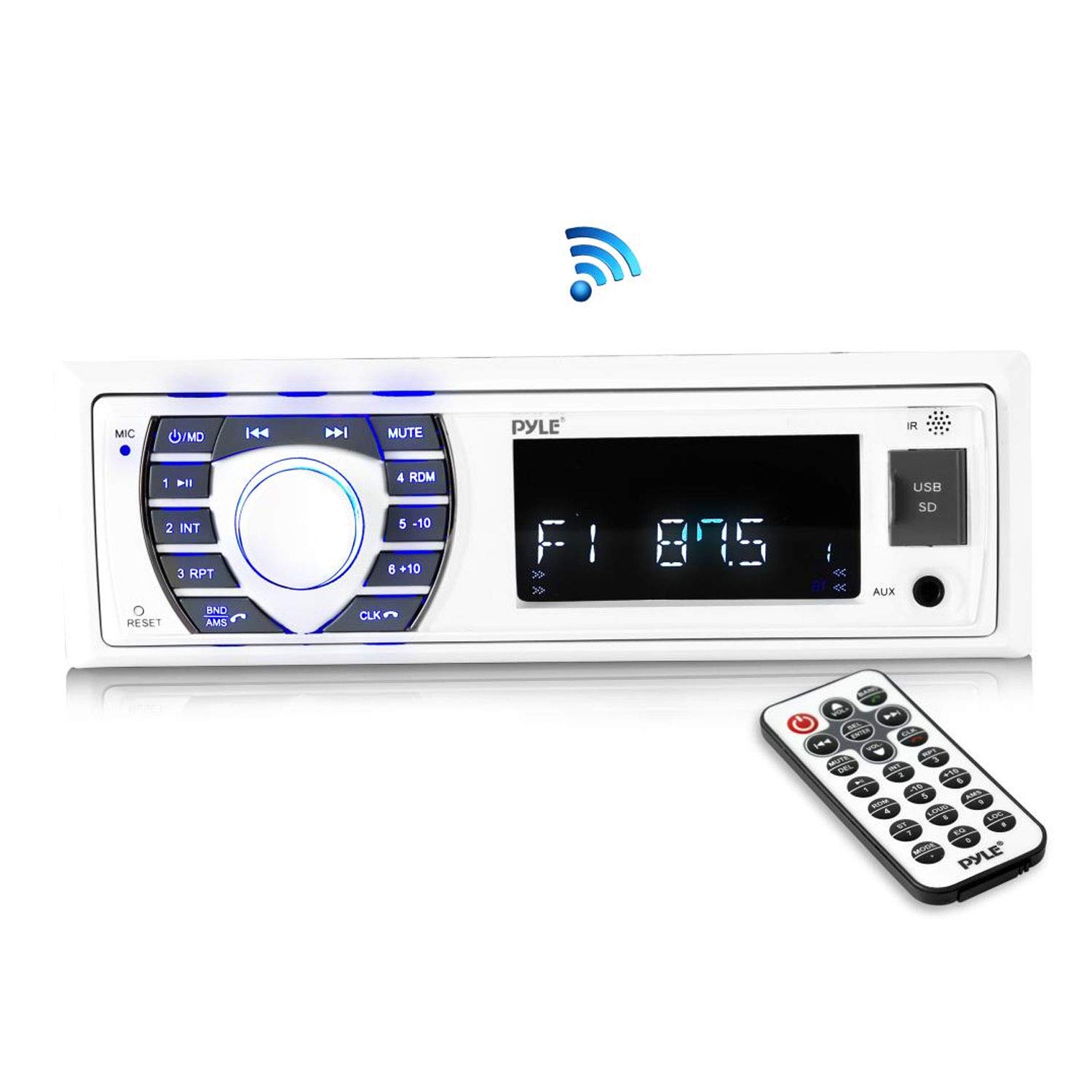 Pyle Marine Bluetooth Stereo, Single DIN Boat Radio, AM/FM Marine Stereo Receive