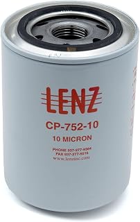 Lenz CP-752-10 Filter Element, 10 Micron, 20 GPM, 200 PSI, 1-12 UNF Threads | Spin-On Design, Suitable for Petroleum-based Fluids, Aluminum Construction, Low Pressure, Return-line Filter Applications