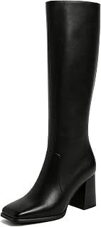 Modatope knee high boots for women chunky heel square toe knee high boots for women long side zipper boots