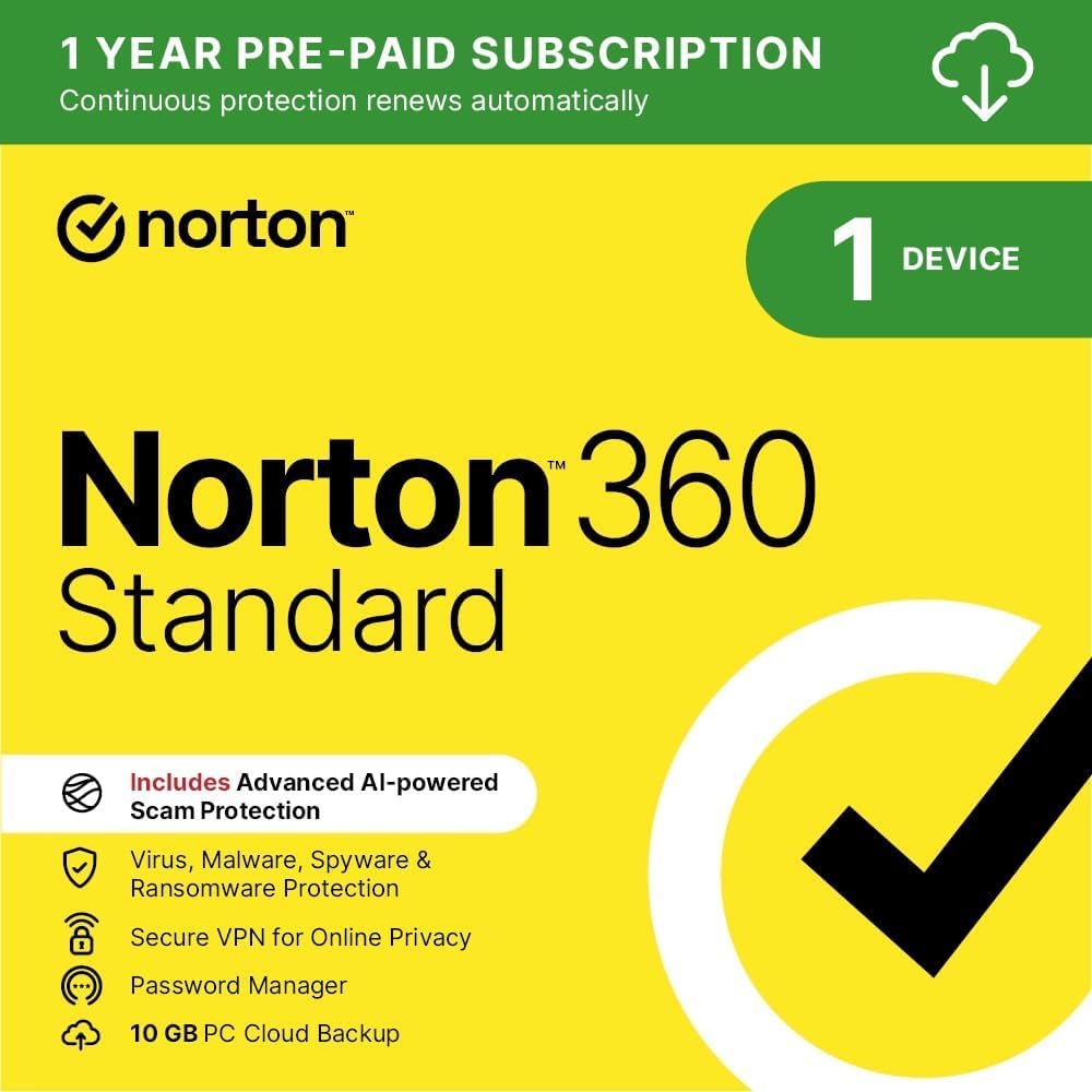Norton 360 Standard 2026| 1 Device | 1-Year subscription with automatic renewal|