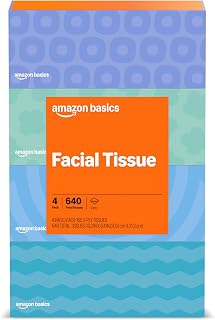 Amazon Basics Facial Tissue, 2-Ply, 640 Count (4 Packs of 160), (Packaging may vary)