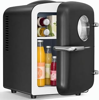 Kismile 4L Mini Fridge 6 Can Clear Glass View Beverage Cooler, Glossy Black | Thermoelectric Cooler &amp; Warmer with AC/DC Power, Holds 6 Cans/4L, Ideal for Drinks, Bedroom, Office, Car