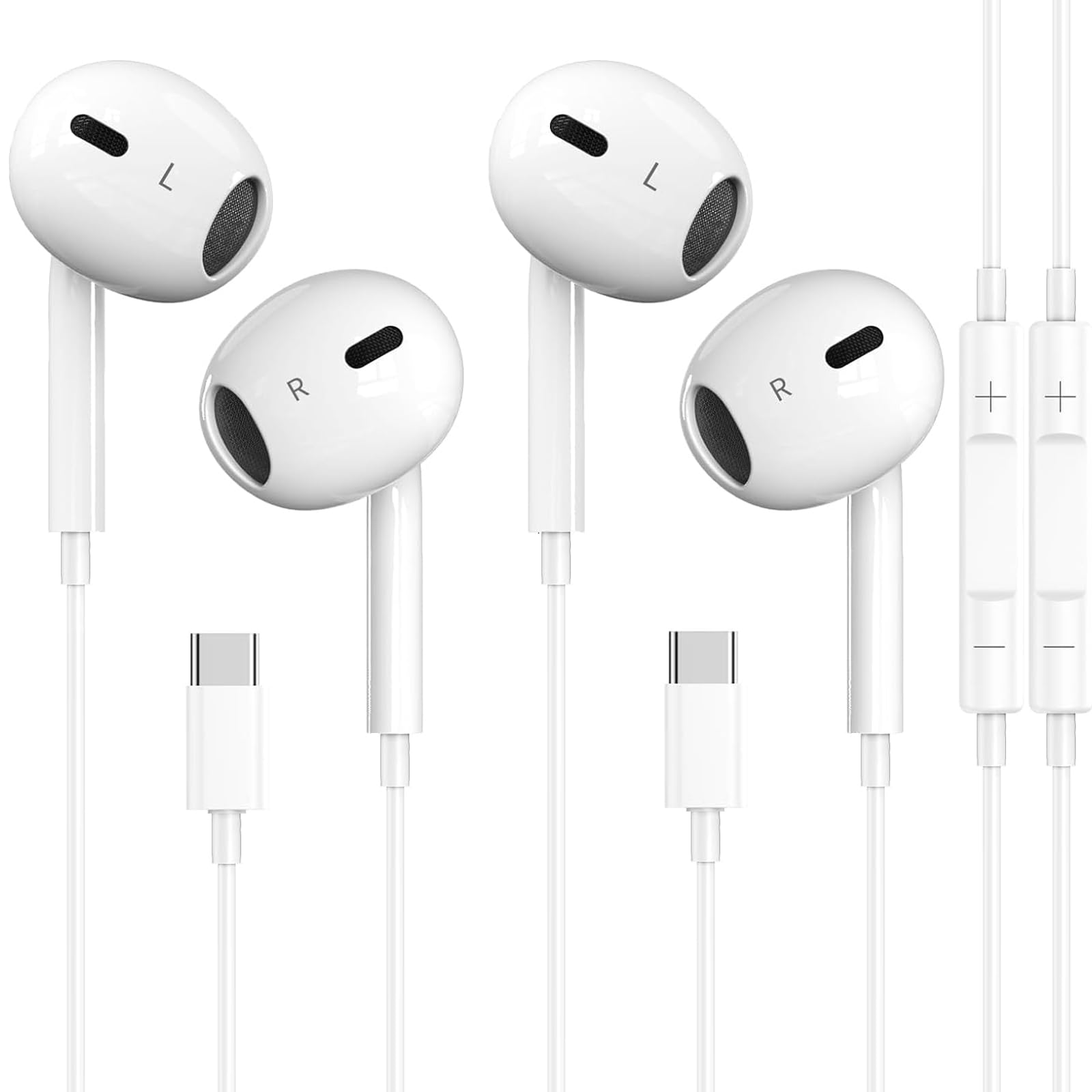 2 Pack-USB C Headphones for iPhone 17/16/15 Pro Max,Type C Earbuds Wired Earphon