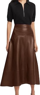 Jild A-Line Leather Skirts for Women - Casual High Waist Midi Length Skirt