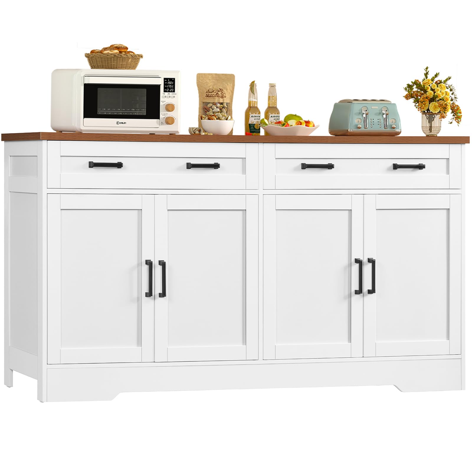 TEENFON 55” Buffet Cabinet with Storage and 2 Drawers, Large Sideboard Cabinet w