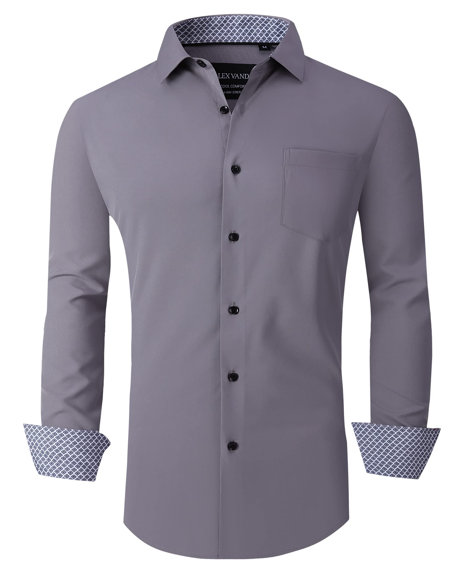 Alex Vando Men's Long Sleeve Shirt Regular Fit Elastic Business Shirt for Men