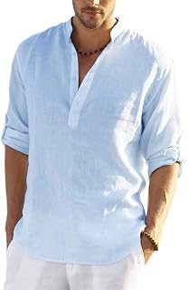 COOFANDY Men's Long Sleeve Henley Shirt Linen Shirt Casual Summer Shirt Regular Fit Cotton