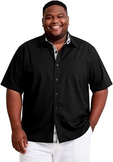 Big and Tall Dress Shirts for Men Short Sleeve Button Down Shirt with Contrast Plaid Office & Wedding Shirt